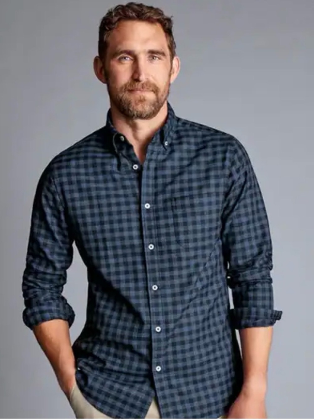 Charles Tyrwhitt | Navy and Green Check Button-Down Shirt | Non Iron